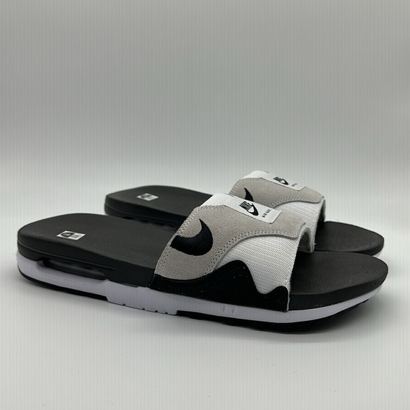 New Men’s Nike Air Max 1 Slides Black White Grey Slippers DH0295-102 NWOB - Picture 3 of 4